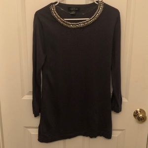 Grayish blue sweater with beaded neckline